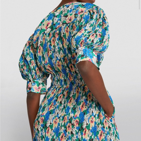 GANNI Pleated Georgette Midi Dress floral print - Picture 2 of 9